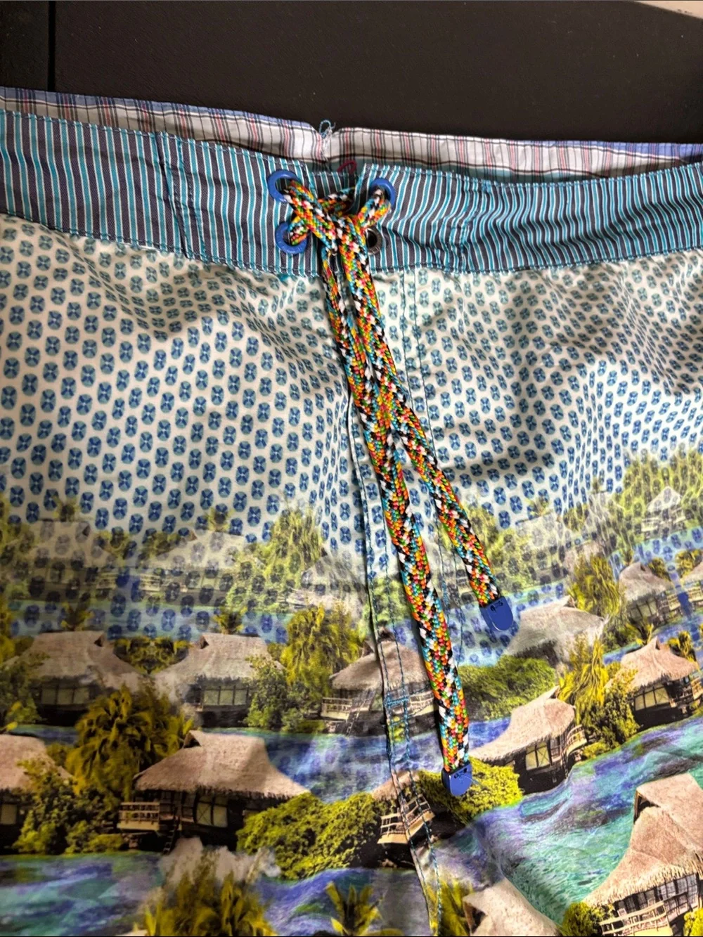 Robert Graham Men's Tropical Board Shorts Swim Trunks in Teal, Blue and Green 42